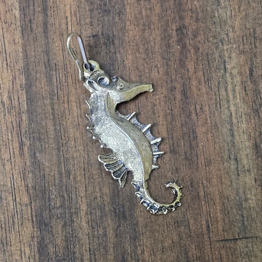 Seahorse Pendant Charm Gold Tone Vintage Nautical Boho Metal